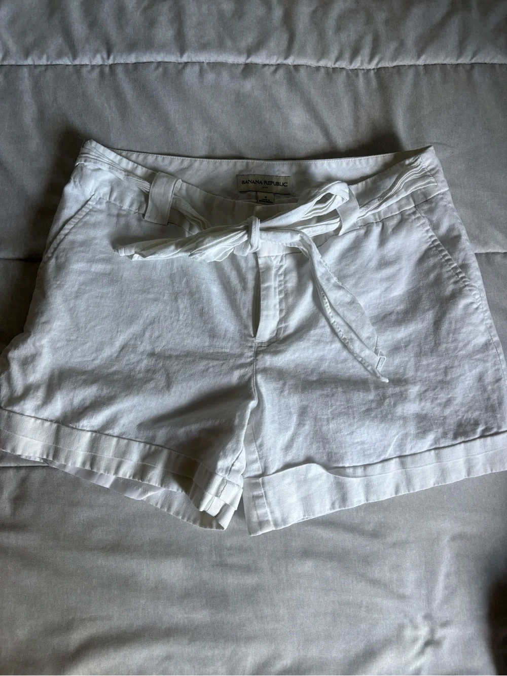 Banana Republic White High-Waist Tie-Front Linen Shorts